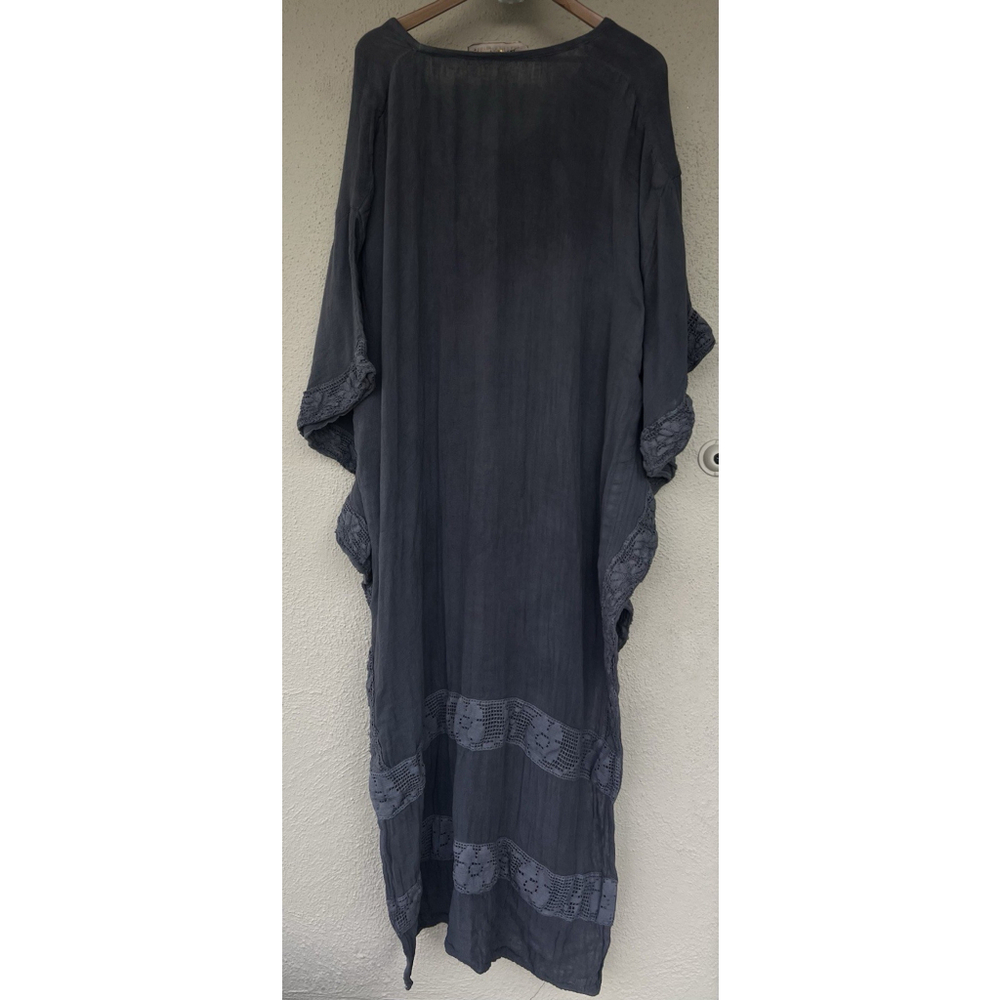 Jen’s Pirate Booty Charcoal Gray Caftan Tunic Dress Bohemian Flowy Resort Small - Picture 4 of 9
